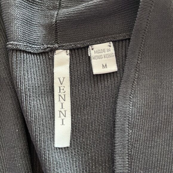 NWOT Venini Belted Long Sleeve Long Cardigan Womens SZ Medium Black Button Down - Picture 5 of 12